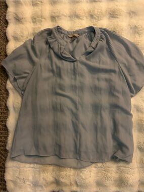 H&M Light Blue Pleated Yoke Short Sleeve Blouse